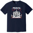 ‘Merica July 4th t-shirt in navy, Abraham Lincoln graphic with sunglasses and fireworks sky, laid-back patriotic summer tee
