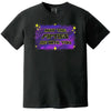 May the Fifties Be With You men’s birthday t-shirt in black, showing retro yellow text over a cosmic blue and purple galaxy, humorous milestone birthday graphic tee for men.