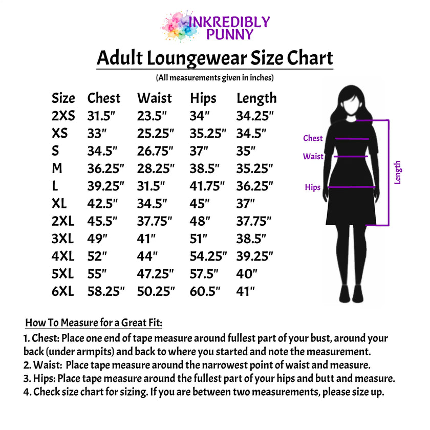adult loungewear size chart