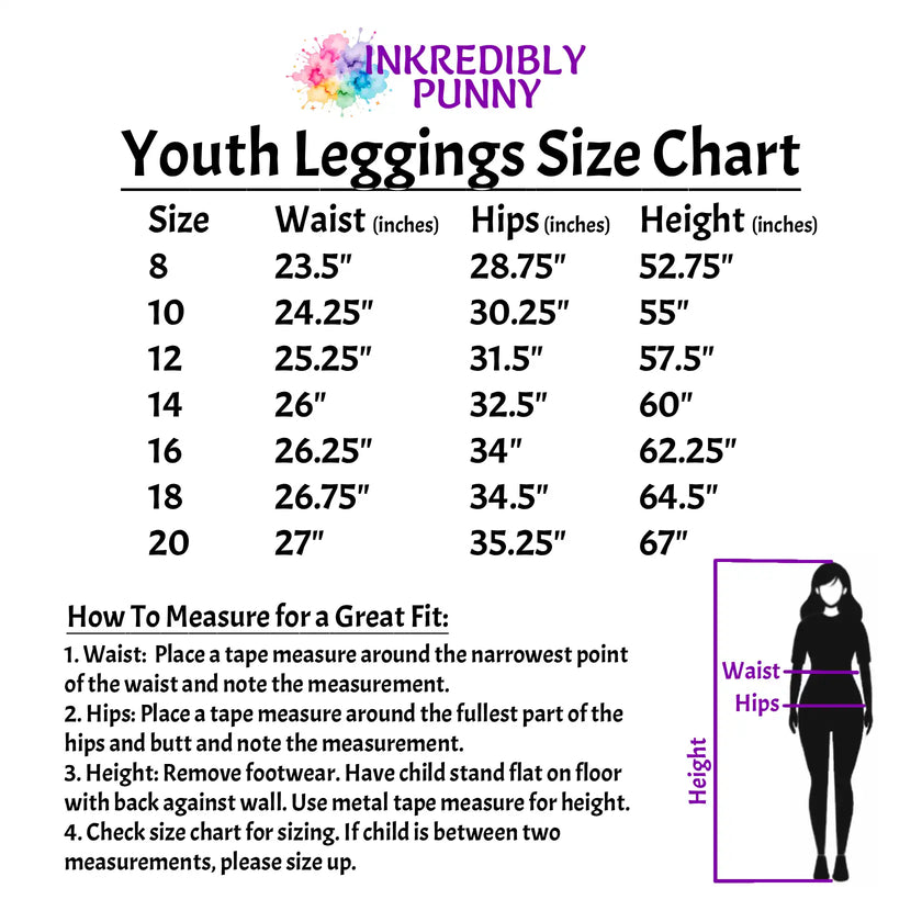 youth yoga leggings size chart