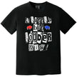 Black Buffalo football shirt showcasing ‘A Little Bit Louder Now’ in playful cutout-style lettering with a small red and blue buffalo, inspired by a classic stadium chant.