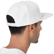 Back view of man wearing a white Buffalo football hat showcasing the clean fitted profile and sleek monochrome design.