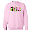 Light pink “Single AF” sweatshirt flat laid with sleeves spread on white background, showing full design