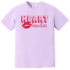 Retro heartbreaker graphic tee with bold red lettering, purple shirt flat lay on white background, fun romantic style for Valentine’s Day wear