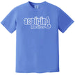Retro ‘Aspiring Retiree’ t-shirt in blue, minimal sarcastic lettering design, casual funny everyday tee.