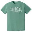Aspiring Retiree graphic tee in green, vintage font text design, funny and simple sarcastic shirt.