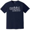 Aspiring Retiree t-shirt in navy, retro lettering design, simple sarcastic humor graphic tee.