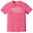 Funny ‘Aspiring Retiree’ t-shirt in pink, retro lettering design, minimal sarcastic casual shirt