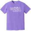 Aspiring Retiree shirt in purple, retro vintage font text, simple sarcastic humor graphic tee.