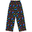 Back view of Buffalo retro print pants featuring vibrant neon shapes, colorful geometric design, and blue buffalo graphics for a nostalgic vintage-inspired look.