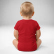Back view of baby wearing red Buffalo Bro baby bodysuit with soft cotton fit and snap closure design, Buffalo themed baby apparel.