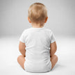 Back view of baby wearing heather grey Let’s Go Buffalo bodysuit for future Buffalo football fans and matching family game day outfits