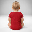Back view of baby wearing red Buffalo football bodysuit with snap closure and soft cotton fit, Buffalo themed baby apparel.
