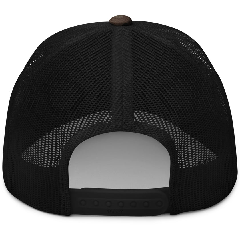 Back view of Buffalo Football camo trucker hat showcasing the breathable mesh back and adjustable snap closure for a comfortable fit.