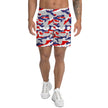Men’s Buffalo football camo athletic shorts featuring original red white blue and grey camouflage, lightweight activewear for gym workouts, training, sports, and everyday movement.