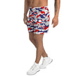 Left side view of Buffalo football athletic shorts featuring the original red white blue and grey camo pattern, bold sporty style for training and daily wear.