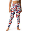 Adult Buffalo football camouflage leggings featuring an original red white blue and grey team-color camo pattern, bold fitted fan apparel designed to stand out.