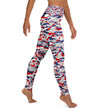 Right side view of Nickel City grey, red, and blue camouflage leggings displaying the unique camo pattern, bold statement apparel for fans.