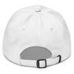 White classic dad hat back view showing adjustable strap and clean embroidered Buffalo football inspired cap design.