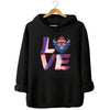 Black LOVE Buffalo hoodie flat lay showcasing bold red, white, and blue graphic with buffalo head “O”