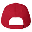 Red low profile Buffalo football hat back view showing adjustable strap and clean embroidered game day cap design.