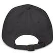 Grey dad hat back view showing adjustable strap and Buffalo football old English Mafia embroidered cap design.