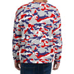 Back view of man wearing a Buffalo football camouflage sweatshirt with distinctive team-color camo print and standout original fan apparel style.