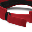 Close-up of adjustable closure on red Buffalo golf visor highlighting the flexible fit and quality construction of this sporty accessory.