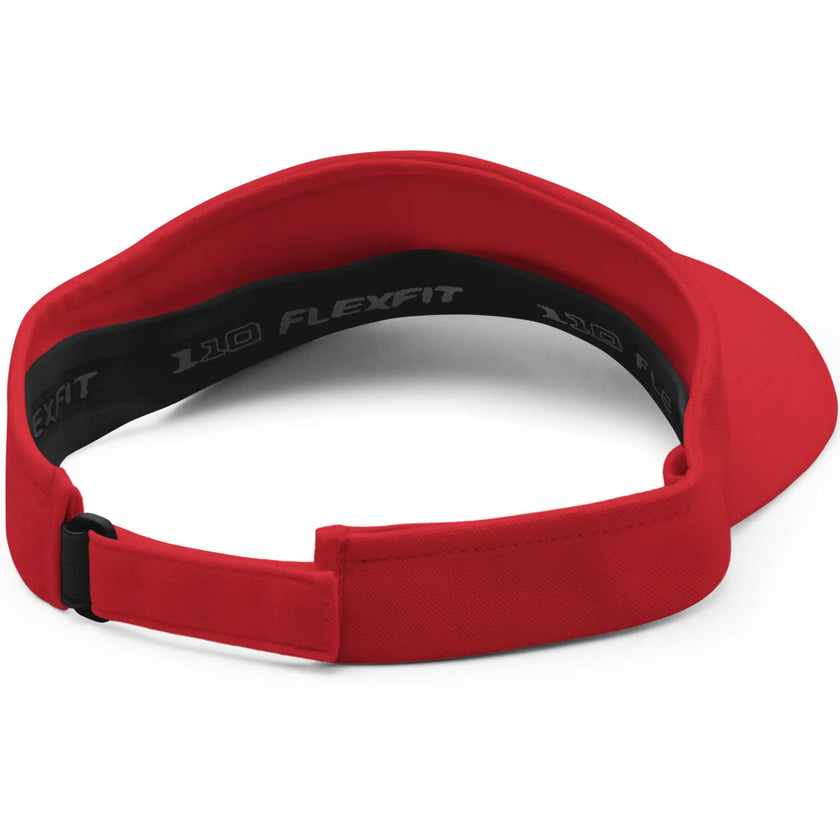 Back view of red Buffalo golf visor showing the adjustable strap and clean athletic design, comfortable headwear for golf and everyday wear