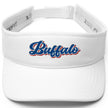White Buffalo golf visor with clean embroidered red white and blue Buffalo lettering, stylish golf accessory with a classic retro-inspired design.