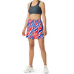 Woman wearing original Buffalo football stripe athletic shorts featuring bold red white and blue colors, versatile activewear for workouts, summer, sports, and everyday style.