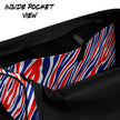 Inside view of Buffalo football gym bag showing the spacious interior pocket for organizing shoes, clothing, lifting gear, and other workout essentials.