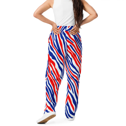 Back view of woman wearing Buffalo fan joggers with signature football stripe pattern, premium lightweight design and bold Buffalo-inspired style.