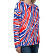 Right side view of Buffalo football all-over print sweatshirt featuring the signature red white and blue stripes pattern, creating a bold look for game days and everyday wear.