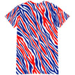 Back flat lay of oversized Buffalo fan dress highlighting the unique football stripe print, vibrant colors, and standout original design.
