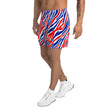 Left side view of Buffalo football activewear shorts featuring the signature red white and blue stripe pattern, built for workouts, sports, and everyday movement.