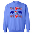 Gray women’s Buffalo football coquette sweatshirt flat lay showcasing cute buffalo, bow, and football pattern