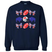 Navy women’s Buffalo football coquette sweatshirt flat lay highlighting playful bows, buffaloes, and football details