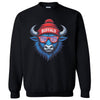 Black buffalo mascot sweatshirt flat lay highlighting bold graphic design and street-style buffalo pride