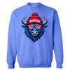 blue buffalo sweatshirt flat lay with vibrant mascot design and casual fanwear look