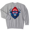 Gray buffalo mascot sweatshirt flat lay featuring bold sunglasses graphic and modern buffalo vibe