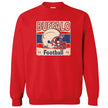 Retro Buffalo Football flat lay, old-school muted helmet design, vintage team pride sweatshirt