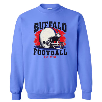 Blue Buffalo football sweatshirt flat lay, vintage retro style with EST 1960 print