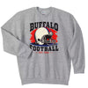 Gray colorblock Buffalo football sweatshirt flat lay, retro-inspired fan apparel