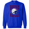 Blue Buffalo Football 90s throwback helmet sweatshirt flat lay on white background