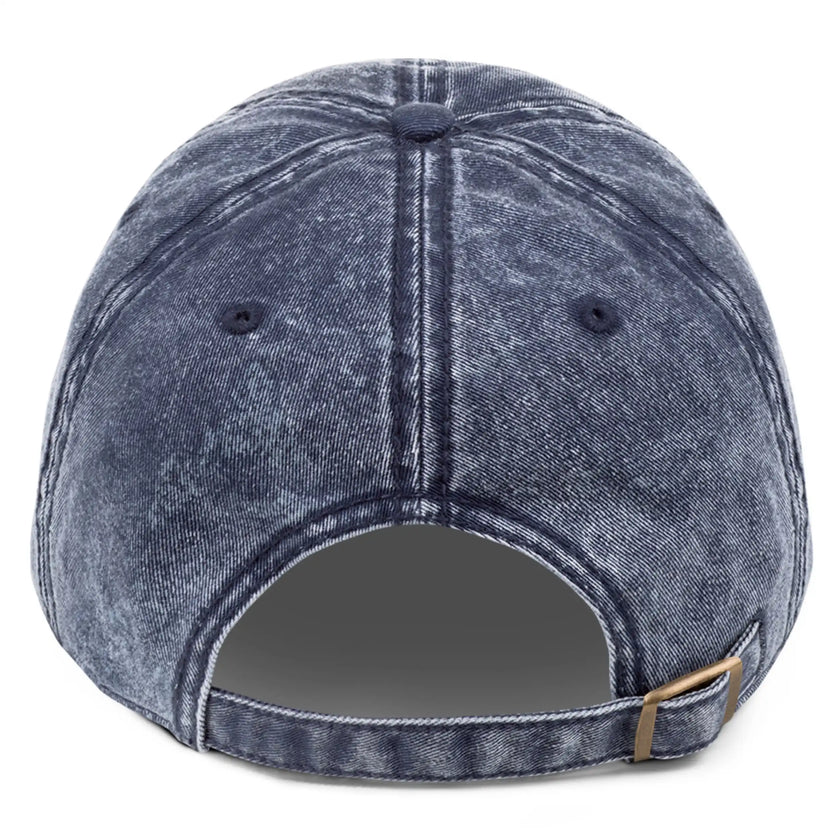 Navy cotton twill cap back view showing clean adjustable strap, Buffalo football themed embroidered hat design.
