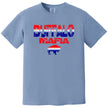 Buffalo Mafia graphic tee in light blue, red white and blue gradient buffalo design with cracked lettering, Buffalo fan football shirt.