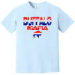 Buffalo Mafia graphic tee in light blue, red white and blue gradient buffalo design with cracked lettering, Buffalo fan football shirt
