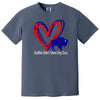dark blue women’s buffalo football tee featuring heart and buffalo graphic, relaxed game day style