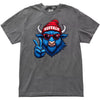 Gray Buffalo pride t-shirt featuring cool buffalo graphic with peace sign, flat lay on white background.
